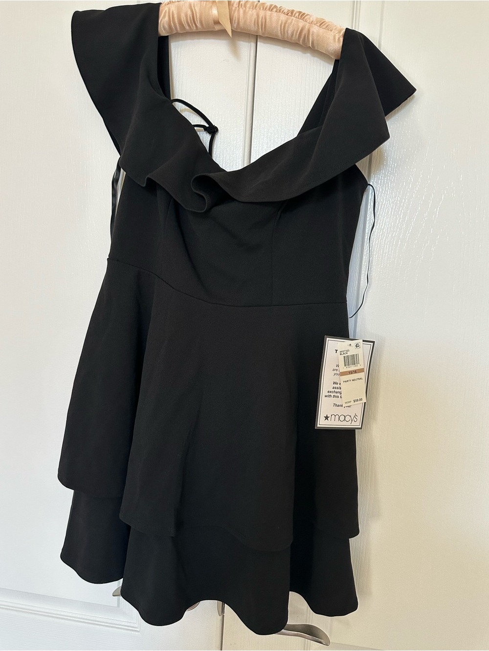 Macy's Black Ruffle Neck Tiered Mini Dress